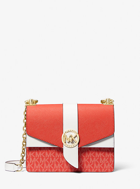 MK Greenwich Small Color-Block Logo and Saffiano Leather Crossbody Bag - Spiced Coral Multi - Michael Kors