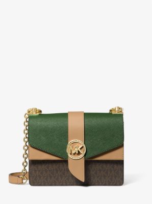 MICHAEL KORS - GREENWICH SMALL COLOR-BLOCK LOGO AND SAFFIANO LEATHER  CROSSBODY BAG