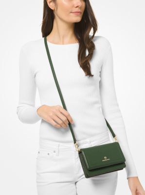 Petit sac &agrave; bandouli&egrave;re convertible Jet Set en cuir grain&eacute; pour t&eacute;l&eacute;phone intelligent in VERT AMAZONE | Michael Kors