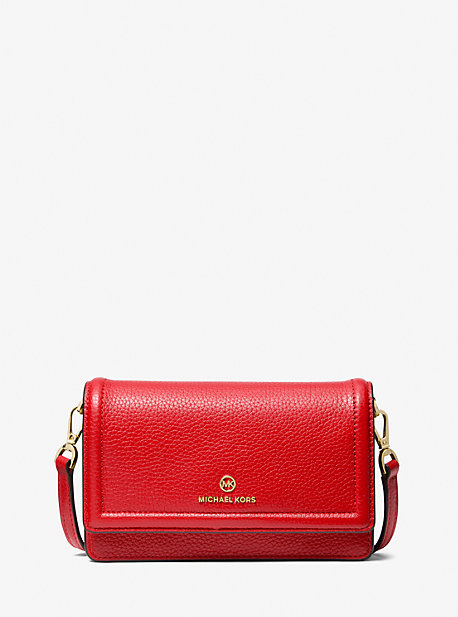 Michaelkors Jet Set Small Pebbled Leather Smartphone Convertible Crossbody Bag,LACQUER RED