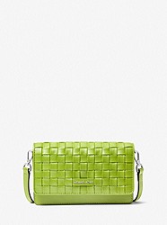 Jet Set Small Woven Leather Smartphone Convertible Crossbody Bag - LIME - 32S1ST9C0T
