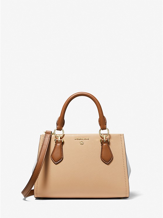 Marilyn Small Color-Block Saffiano Leather Crossbody Bag Camel Combo