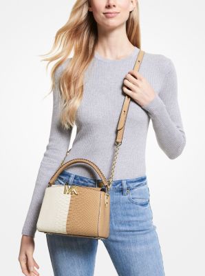 Karlie Medium Pebbled and Snake Embossed Leather Satchel