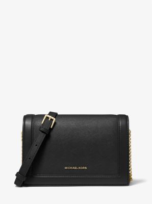 Michael Kors Jet Set Item Crossbody Bag Saffiano Leather Black Gold