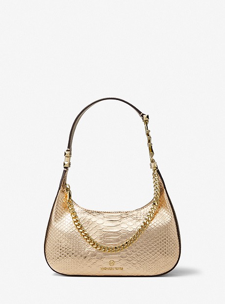 Piper Small Metallic Snake Embossed Leather Shoulder Bag - PALE GOLD - 32S2GP1C1M