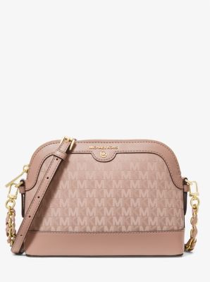 Large Logo Jacquard and Faux Leather Dome Crossbody Bag | Michael Kors
