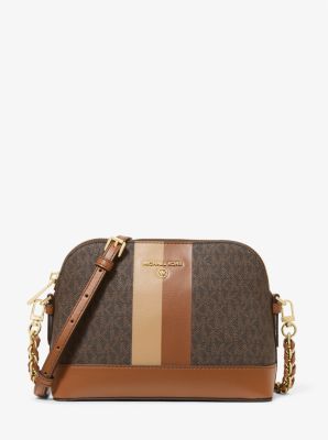 Michael Kors Large Logo Stripe Dome Crossbody Bag, Brown/soft Pink, Crossbody Bags, Clothing & Accessories