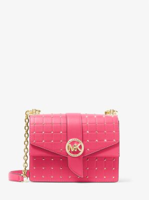 MICHAEL KORS Greenwich quilted faux-leather studded shoulder crossbody bag  -PINK