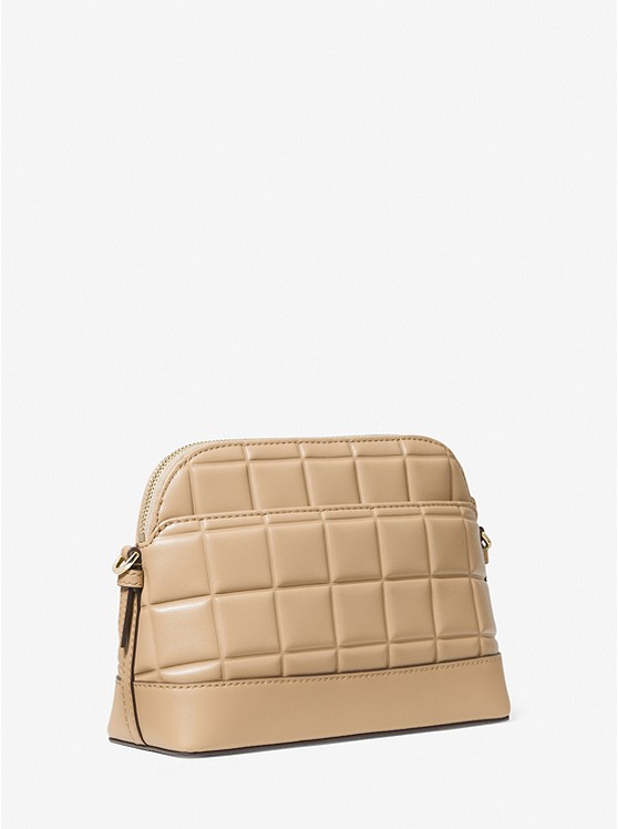 Large Quilted Leather Dome Crossbody Bag Camel
