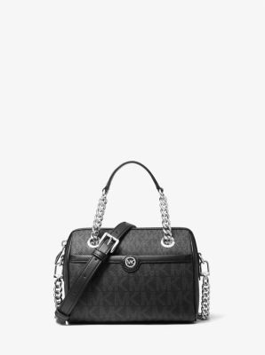 Grayson Small Logo Embossed Patent Duffel Crossbody Bag