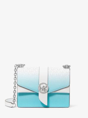 Michael Kors New Greenwich Small Flap Crossbody Bag Dark Light Blue Saffiano