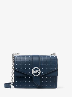 MICHAEL KORS Greenwich quilted faux-leather studded shoulder crossbody BLUE  -Def