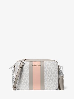 michael kors ginny medium logo stripe crossbody bag