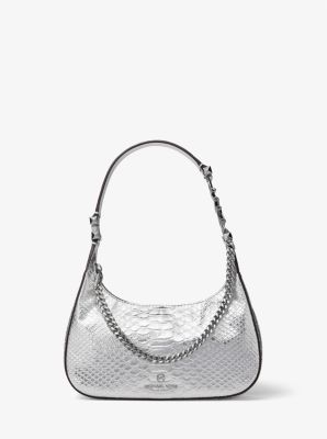 Michael Michael Kors Ava Small Metallic Leather Satchel Bag, Silver