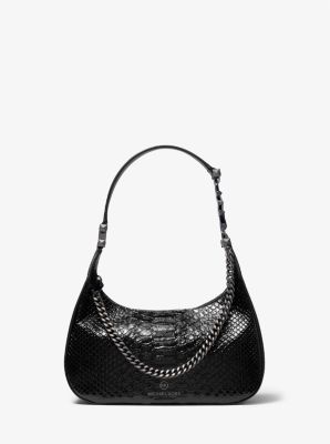 Piper Small Metallic Snake Embossed Leather Shoulder Bag