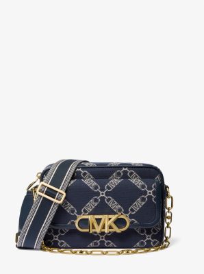 Large Logo Jacquard and Faux Leather Dome Crossbody Bag