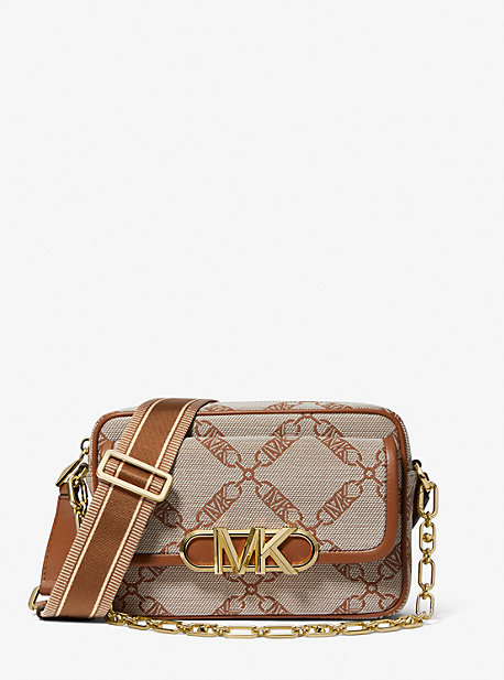 MK Parker Medium Empire Logo Jacquard Crossbody Bag - Natural/luggage - Michael Kors