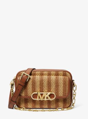 Parker Medium Striped Straw And Leather Crossbody Bag | Michael Kors