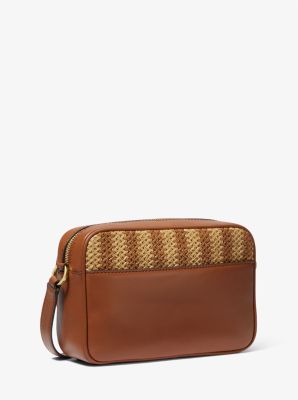 Parker Medium Striped Straw and Leather Crossbody Bag image number 2