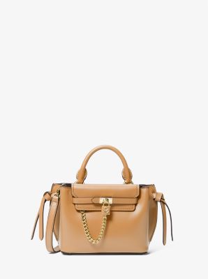 Michael Kors Hamilton Legacy Crocodile Embossed Leather Belted Satchel Bag - Camel