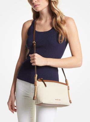 Michael Kors Medium Logo and Leather Crossbody Bag - Natural