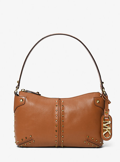 MK Astor Large Studded Leather Shoulder Bag - Luggage Brown - Michael Kors