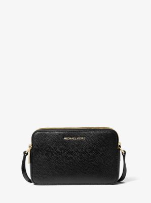 Michael Kors Jet Set Large Zip Chain Crossbody Bag Shoulder Black Leather Gold