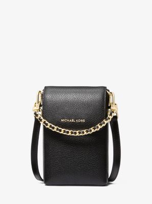 Jet Set Small Pebbled Leather Chain-Link Smartphone Crossbody Bag