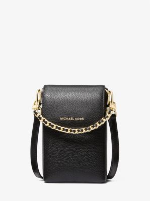 Michael Kors Jet Set Large Zip Chain Crossbody Bag Shoulder Black Leather Gold