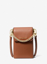 Jet Set Small Pebbled Leather Chain-Link Smartphone Crossbody Bag - LUGGAGE - 32S3GJ6C2L