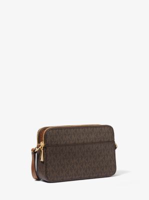 Michael Kors Jet Set Small Pebbled Leather Double Zip Camera Bag Small  (Brown/Acorn) 32S3GJ6C5B-252 - AllGlitters