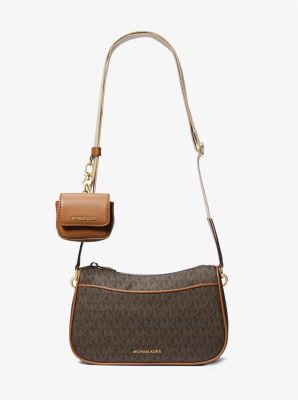 Michael Kors Cora Mini Camel Pebbled Leather Zip Pouchette Crossbody Handbag