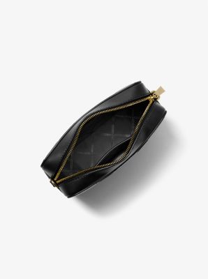 Ginny Medium Woven Leather Crossbody Bag in BLACK | Michael Kors