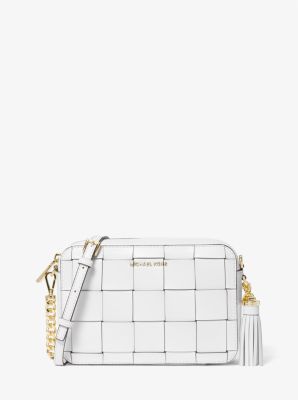 Ginny Medium Woven Leather Crossbody Bag