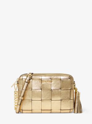 Michael Kors Ginny Metallic Leather Crossbody Bag For Women (Gold, FS)