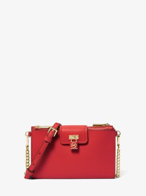 Michael Kors Marilyn Medium Color-block Saffiano Leather Satchel in Red