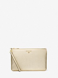 Large Metallic Pebbled Leather Wristlet - PALE GOLD - 32S3GT9W3M