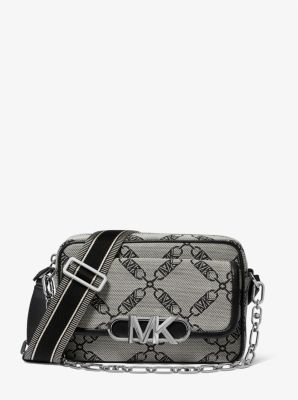 Michael Kors Parker Medium Empire Logo Jacquard Crossbody Bag For Women (Black, OS)