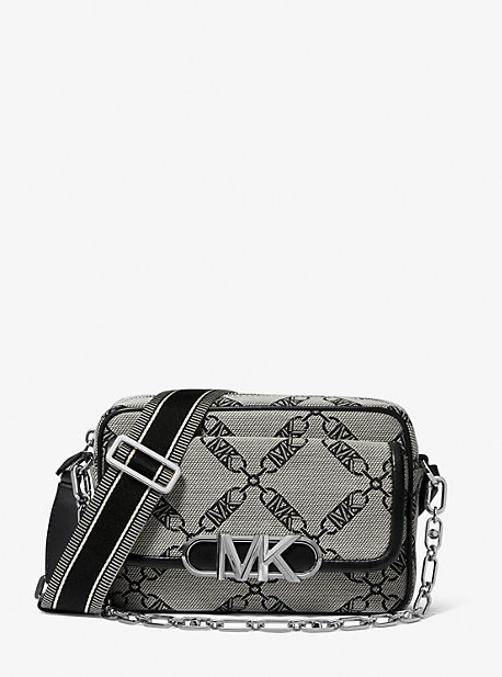 MK Parker Medium Empire Logo Jacquard Crossbody Bag - Natural/black - Michael Kors