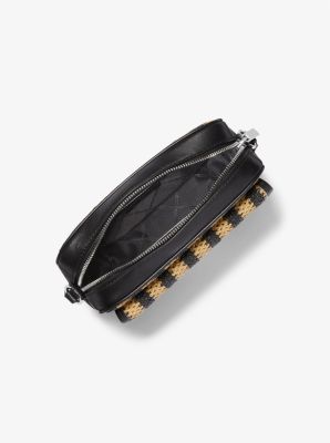 Parker Medium Striped Straw and Leather Crossbody Bag