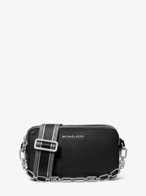 Michael Kors Jet Set Medium Black Pebbled Leather Pocket Camera Crossbody  Bag 