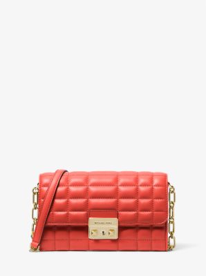 Michaelkors Tribeca Large Leather Convertible Crossbody Bag,SPICED CORAL