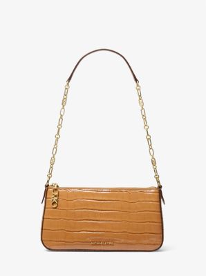 Empire Medium Crocodile Embossed Leather Chain Link Shoulder Bag