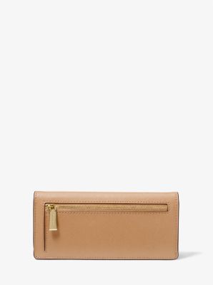 Billetera Jet Set grande de piel Saffiano con cierre a presi&oacute;n in CAMEL | Michael Kors