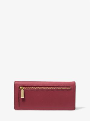 Grand portefeuille Jet Set en cuir Saffiano à bouton-pression à l’avant