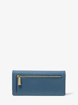 Jet Set Large Saffiano Leather Snap-Front Wallet in DK CHAMBRAY