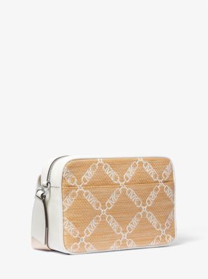 Borsa a tracolla Parker media in paglia con logo Empire jacquard