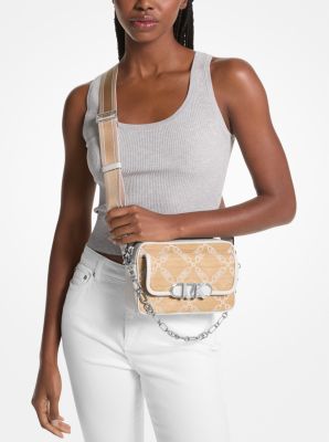 Parker Medium Empire Logo Jacquard Straw Crossbody Bag