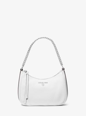 Shop Michael Kors Jet Set Charm Small Leather Pochette In White