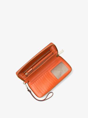 Leather Continental Wristlet in CLEMENTINE | Michael Kors
